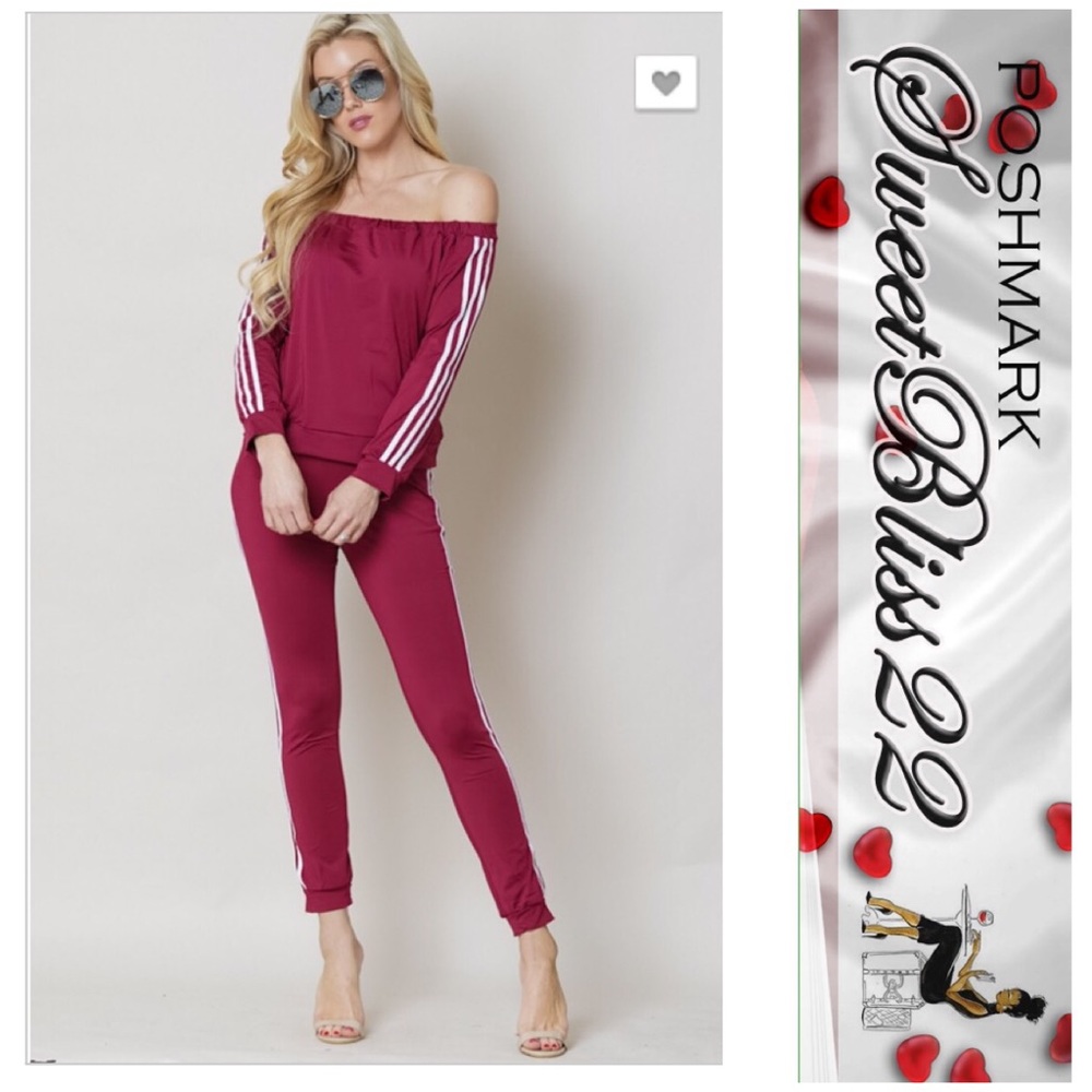 💄Burgundy 2 Piece Jumpsuit off the Shoulder💄 - Picture 2 of 3